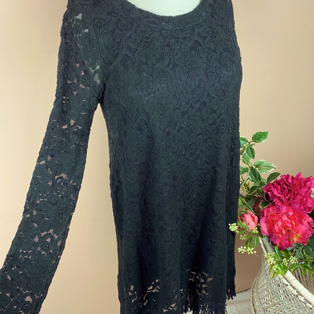 Lace Long Sleeve Fringe Dress